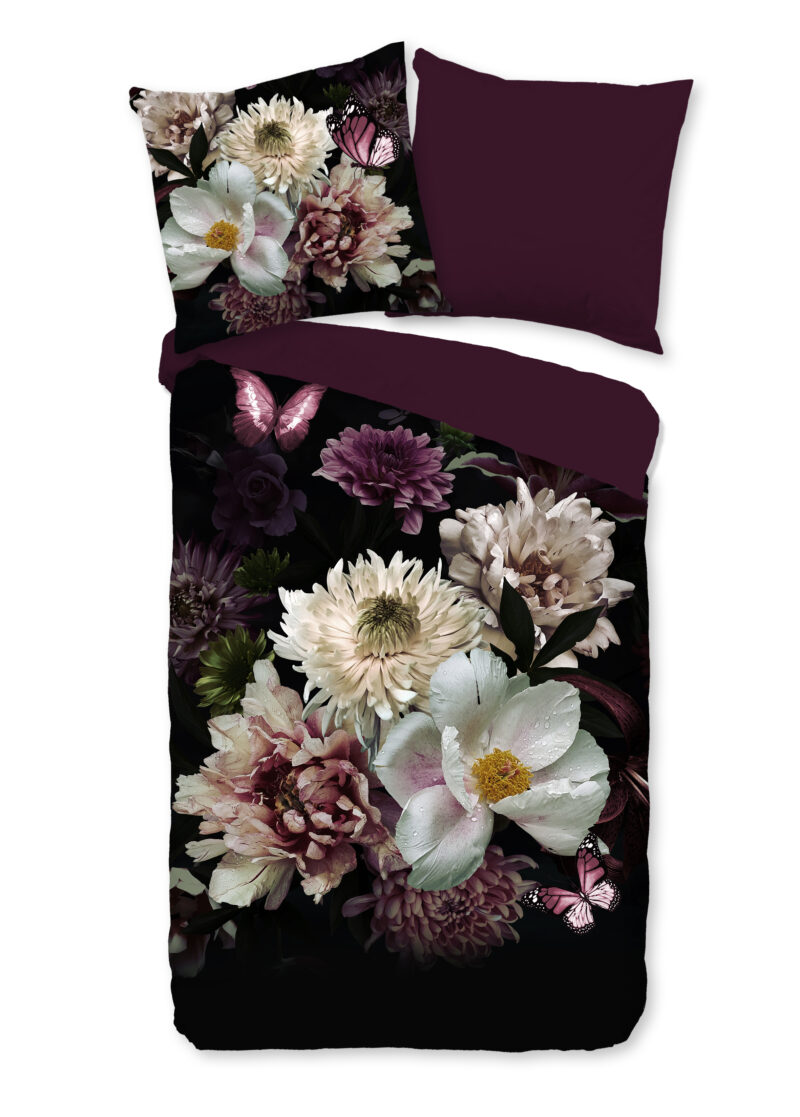 Pure dekbedovertrek bloemen - Bordeaux - 135 x 200 cm - 100% Polyester