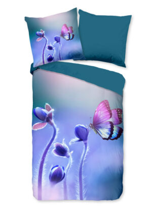 Pure dekbedovertrek bloemen en een vlinder - Multicolor - 135 x 200 cm - 100% Polyester