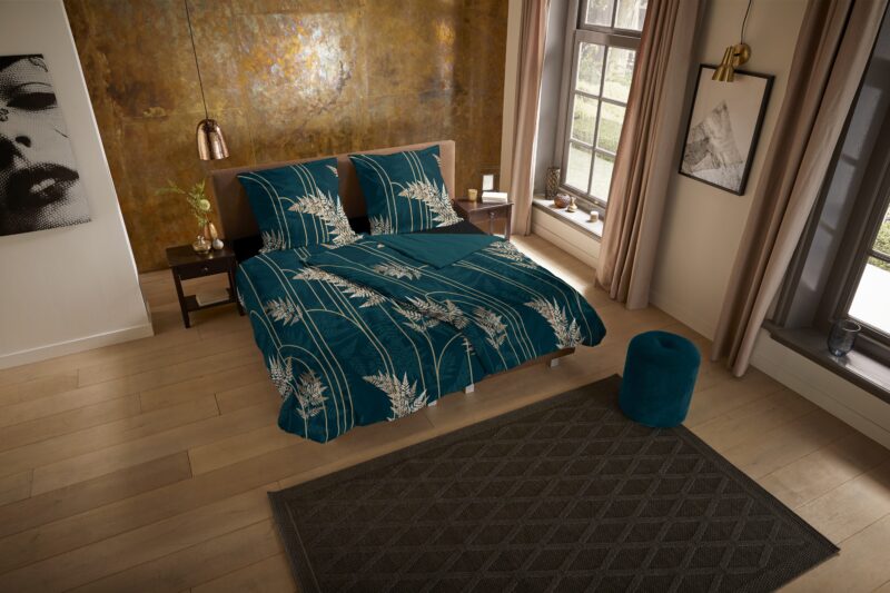 Gouden bladeren overtrek van Pure, 135 x 200 cm, kussensloop 80 x 80 cm