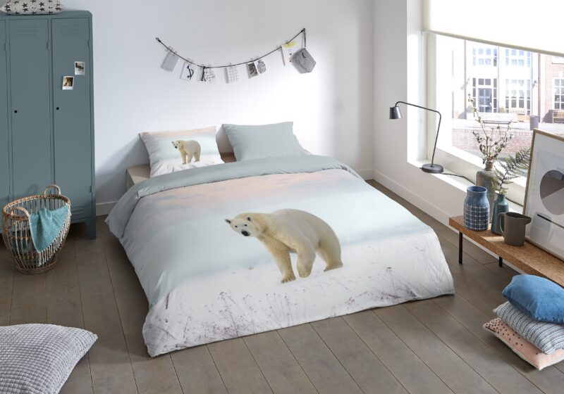 Ijsbeer overtrek van Pure, 135 x 200 cm, kussensloop 80 x 80 cm