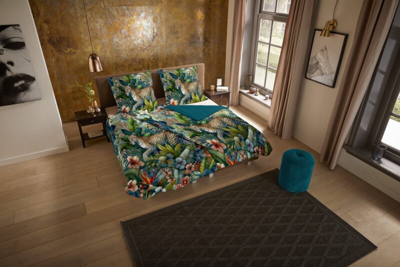 Luipaard met bladeren overtrek van Pure, 135 x 200 cm, kussensloop 80 x 80 cm