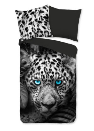Pure dekbedovertrek luipaard met blauwe ogen - Antraciet - 135 x 200 cm - 100% Polyester
