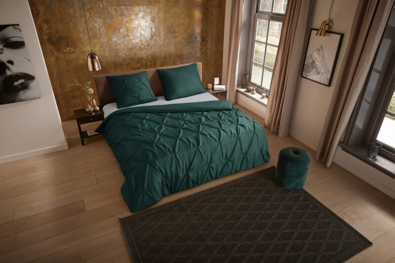 Luxe stiksel plooien overtrek van Pure, 200 x 200/220 cm, kussensloop 60 x 70 cm - Groen
