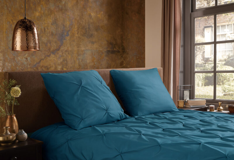 100% Polyester dekbedset luxe stiksel plooien van Pure in 200 x 200/220 cm - Petrol