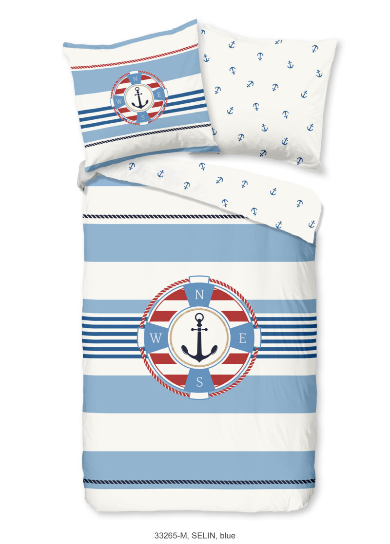 Pure dekbedovertrek redingsboei en anker in nautische stijl - Blauw - 135 x 200 cm - 100% Polyester