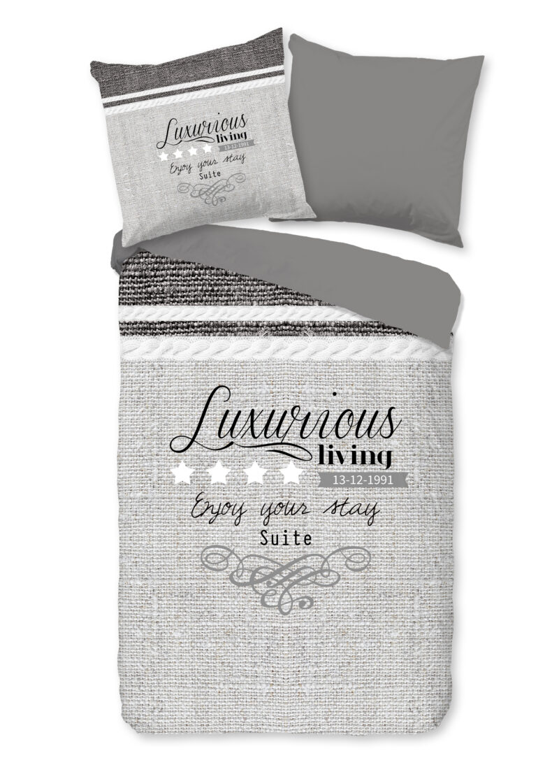 Pure dekbedovertrek tekst - Grijs - 135 x 200 cm - 100% Polyester