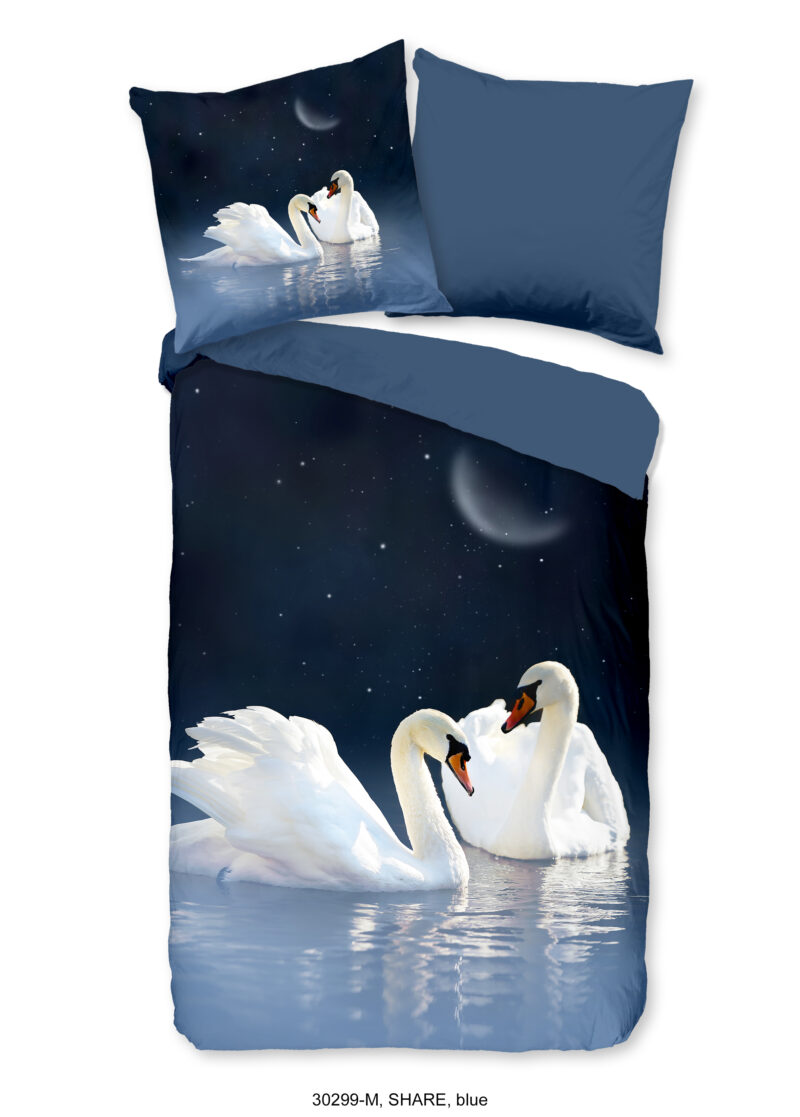 Pure dekbedovertrek zwanen - Blauw - 135 x 200 cm - 100% Polyester