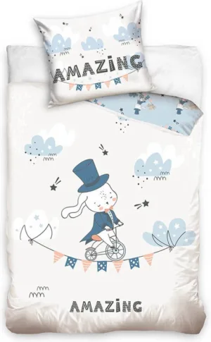 DREAMEE dekbedovertrek Rabbit Junior 140 X 200 Cm Katoen Wi - Lichtblauw, Wit - 140 x 200 cm - 100% katoen