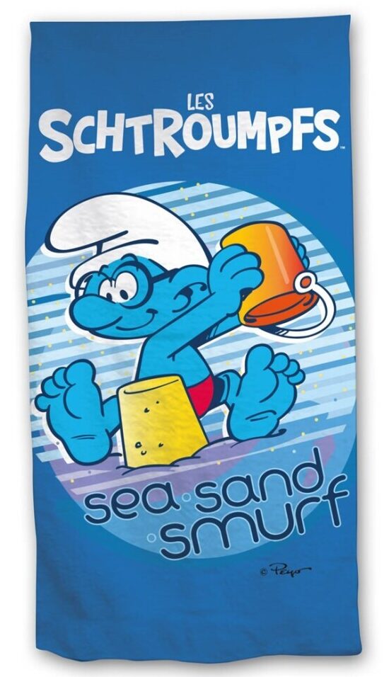 Smurfen strandlaken 70 x 140 cm polyester - Blauw - 70 x 140 cm - 100% Polyester