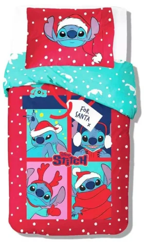 Lilo en Stitch dekbedovertrek Santa 140 x 200 cm - Blauw - 140 x 200 cm - 100% katoen