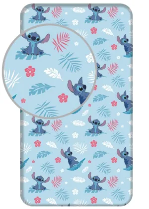 Lilo en Stitch hoeslaken Blue - Blauw - 90 x 200 cm - 100% katoen
