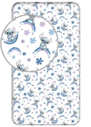 Lilo en Stitch hoeslaken Regenboog - Wit - 90 x 200 cm - 100% katoen