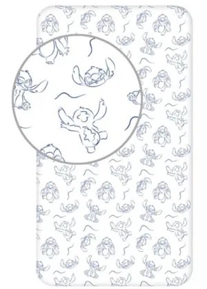 Lilo en Stitch hoeslaken outlines - Wit - 90 x 200 cm - 100% katoen