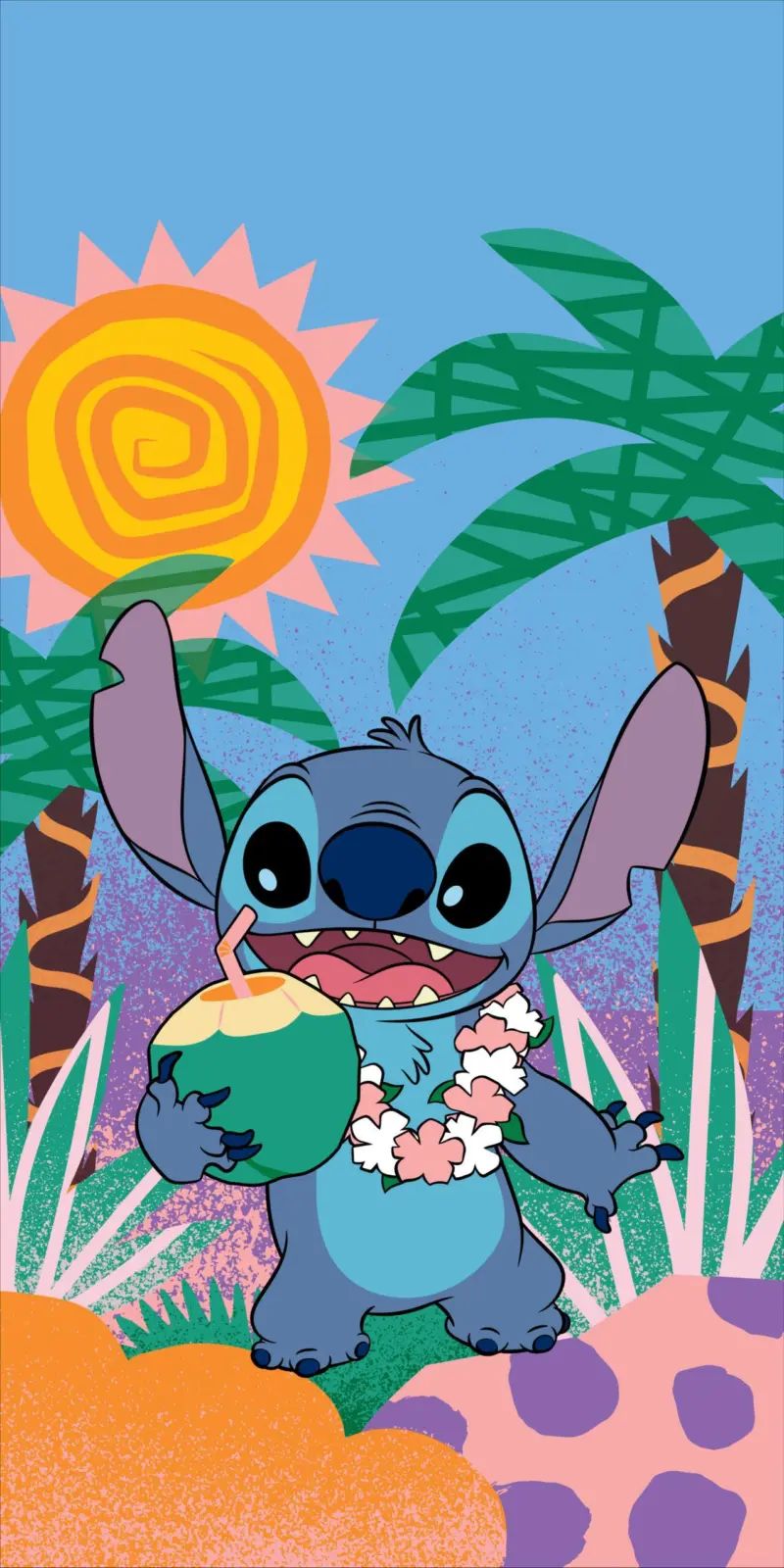 Lilo en Stitch strandlaken aloha party 70 x 140 cm Katoen - Multicolor - 70 x 140 cm - 100% katoen