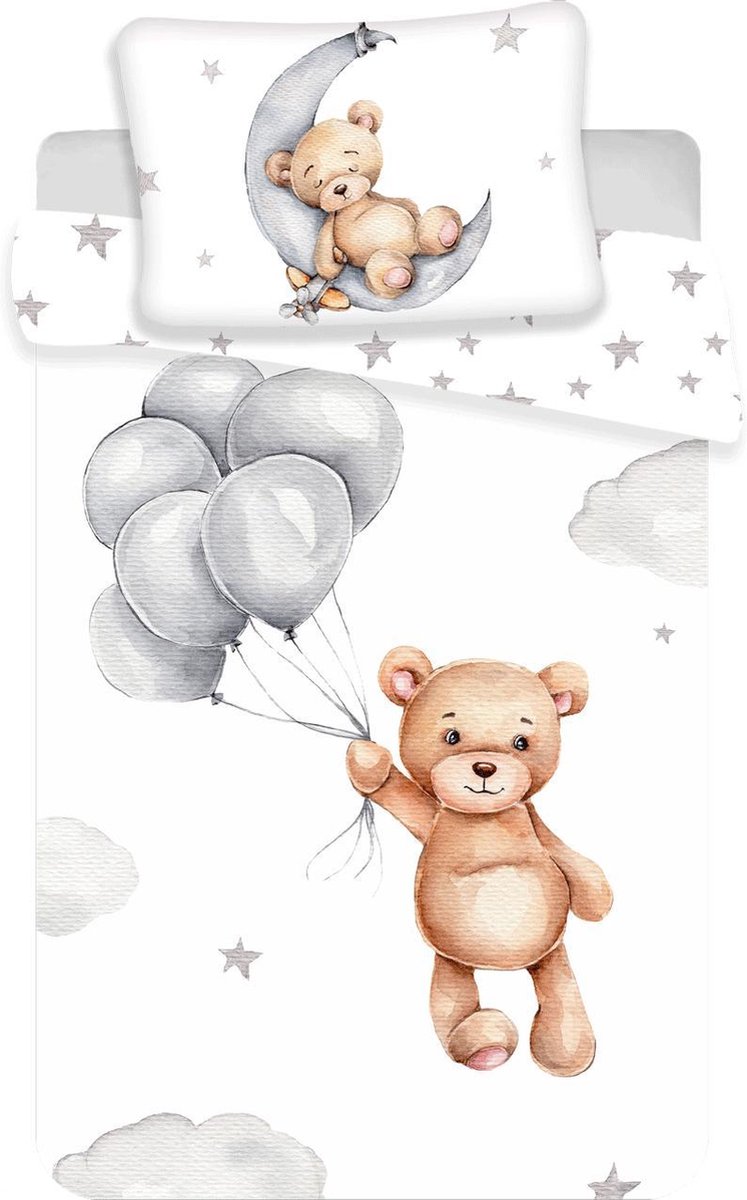 Sweet Home dekbedovertrek Teddybear & Ballonnen - Wit/Roze - 100 x 135 cm - 100% katoen