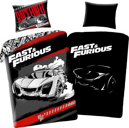 Race Glow in the Dark overtrek van The Fast and the Furious, 140 x 200 cm, kussensloop 70 x 90 cm