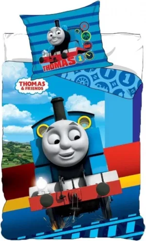 Thomas de Trein dekbedovertrek Crash - Blauw/Wit - 100 x 135 cm