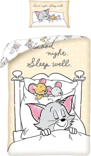 Tom & Jerry dekbedovertrek Sleep well 100 x 135 cm - Wit/Geel - 100 x 135 cm - 100% katoen