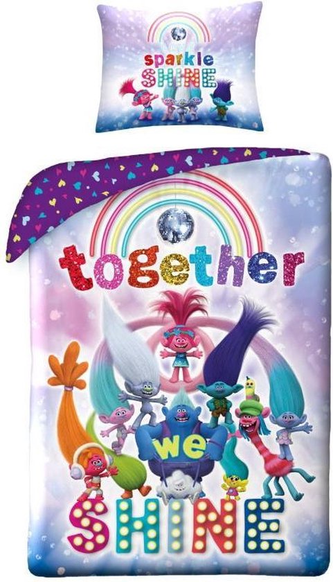 Trolls dekbedovertrek Together we Shine! 140 x 200 cm - Paars - 140 x 200 cm - 100% katoen