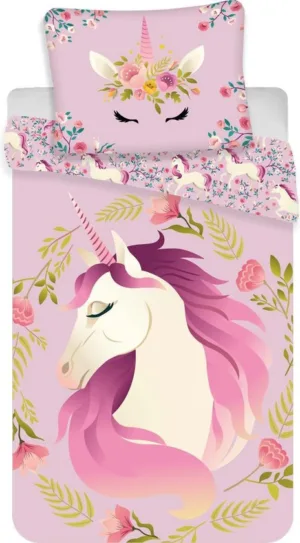 Unicorn dekbedovertrek Flowers - Groen - 140 x 200 cm - 100% katoen