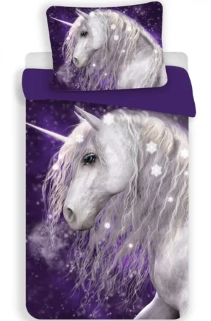 Unicorn dekbedovertrek paars - Groen - 140 x 200 cm - 100% katoen