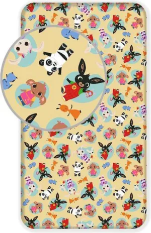 Bing hoeslaken Friends - Geel - 90 x 200 cm - 100% katoen