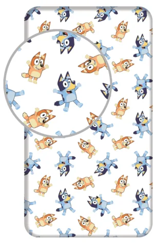 Bluey hoeslaken en Bingo - Blauw - 90 x 200 cm - 100% katoen