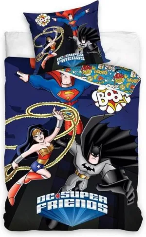 Superman dekbedovertrek Super Friends 140 x 200 cm - Zwart - 140 x 200 cm - 100% katoen - kussensloop 70 x 80 cm