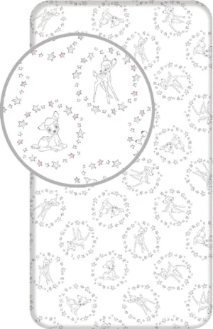 Disney Bambi hoeslaken stars - Wit - 90 x 200 cm - 100% katoen