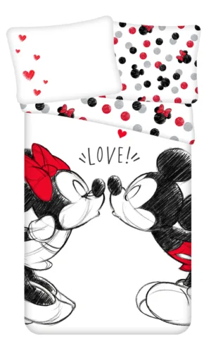 Disney Mickey Mouse dekbedovertrek love - Wit - 140 x 200 cm - Katoen