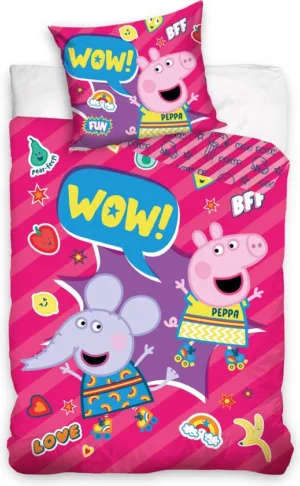 Peppa Pig dekbedovertrek - Paars, Roze - 140 x 200 cm - 100% katoen