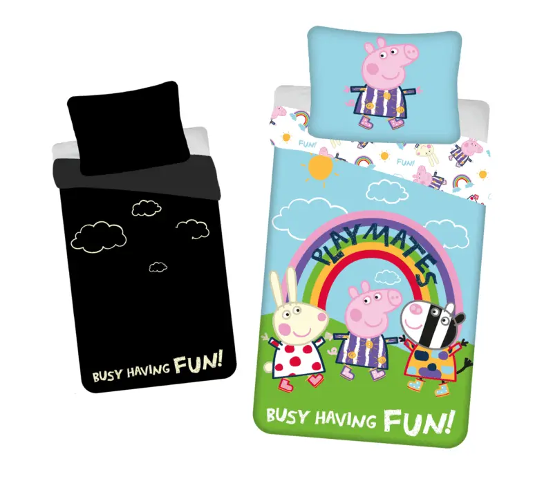 Busy Glow in the Dark 140 x 200 cm overtrek van Peppa Pig, 140 x 200 cm, kussensloop 40 x 60 cm