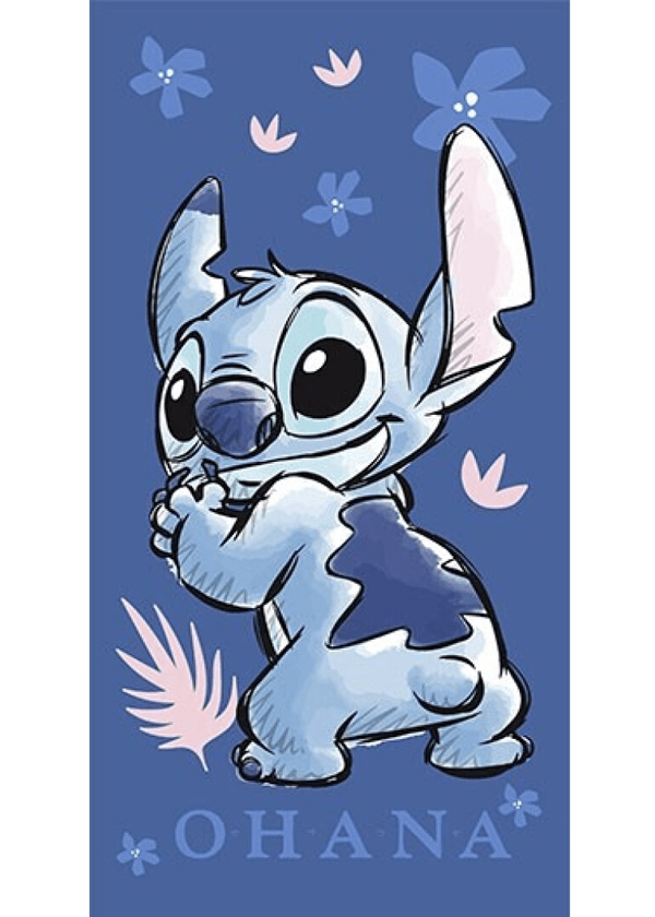 Lilo en Stitch strandlaken blauw ohana 70 x 140 cm Polyester - Blauw - 70 x 140 cm - 100% Polyester