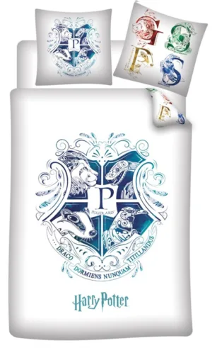 Harry Potter dekbedovertrek – Hogwarts wit Polyester - Wit - 140 x 200 cm, 240 x 200 cm - 100% Polyester