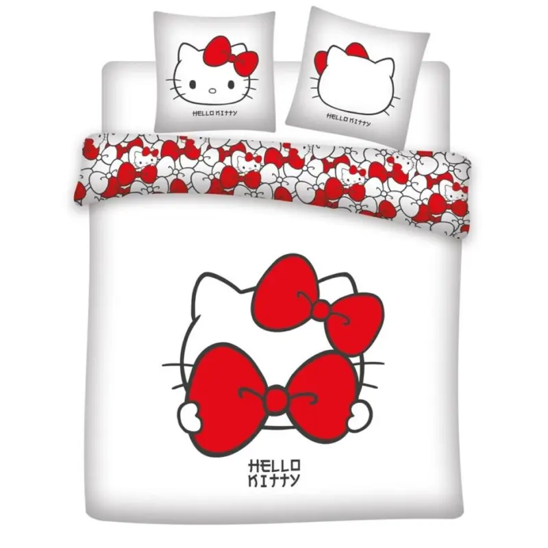 Hello Kitty dekbedovertrek 240 x 220 cm polykatoen - Wit/Rood - 240 x 220 cm - polykatoen
