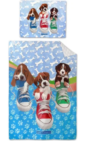 Keith Kimberlin dekbedovertrek Gymschoenen met puppy's 140 x 200 cm - Blauw - 140 x 200 cm - 100% katoen