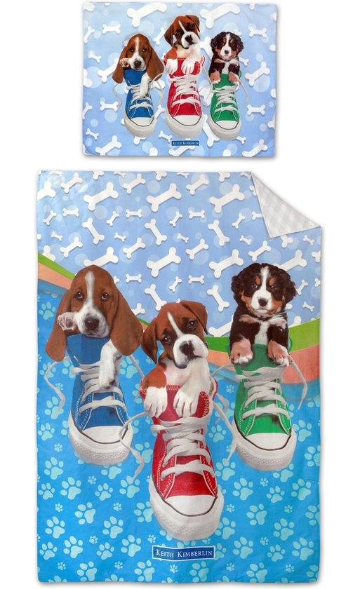 Keith Kimberlin dekbedovertrek Gymschoenen met puppy's 140 x 200 cm - Blauw - 140 x 200 cm - 100% katoen