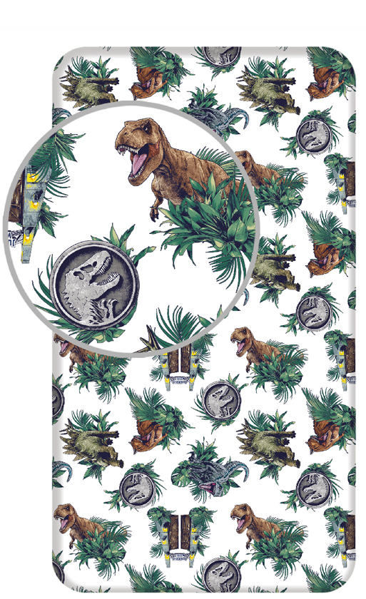 Jurassic World hoeslaken Eenpersoons - Wit - 90 x 200 cm - 100% katoen