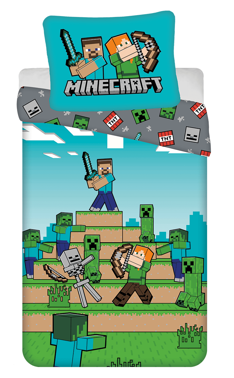 Minecraft dekbedovertrek groen - Multicolor - 140 x 200 cm - 100% katoen