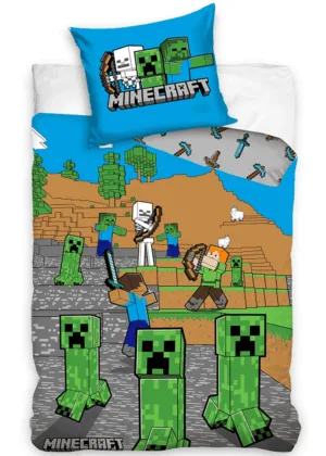 Minecraft dekbedovertrek 140 x 200 cm - Multicolor - 140 x 200 cm - 100% katoen - kussensloop 60 x 70 cm