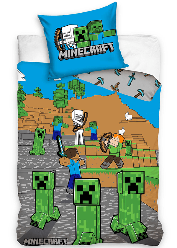 Minecraft dekbedovertrek 140 x 200 cm - Multicolor - 140 x 200 cm - 100% katoen - kussensloop 60 x 70 cm