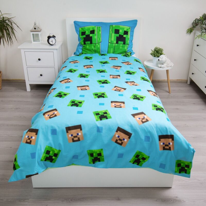 100% katoen dekbedset Glow in the dark van Minecraft in 140 x 200 cm