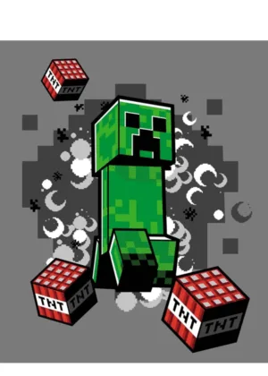 Minecraft plaid 130 x 160 cm grijs - Grijs - 130 x 160 cm - 100% Polyester
