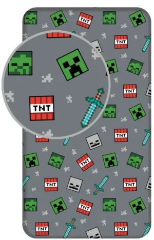Minecraft hoeslaken - Wit - 90 x 200 cm - 100% katoen