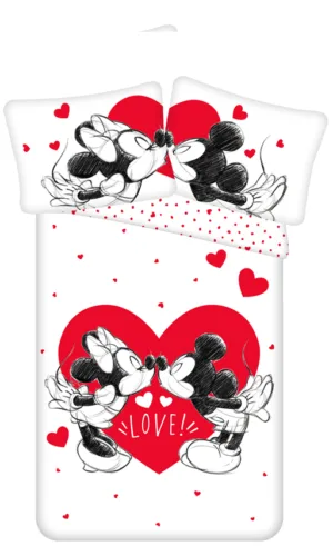 Disney Mickey Mouse dekbedovertrek love hearts - Wit - 140 x 200 cm - Katoen
