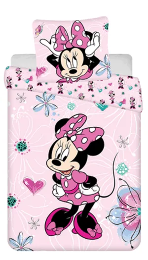 Disney Minnie Mouse dekbedovertrek flowers - Roze - 100 x 135 cm - Katoen