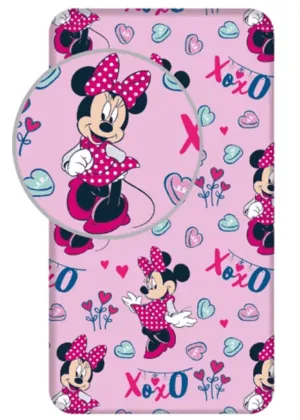 Disney Minnie Mouse hoeslaken xoxo 90 x 200 cm Roze - Blauw - 100% katoen