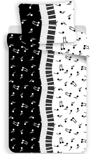 Sweet Home dekbedovertrek Muziek noten 140 x 200 cm - Zwart/Wit - 140 x 200 cm - 100% Polyester