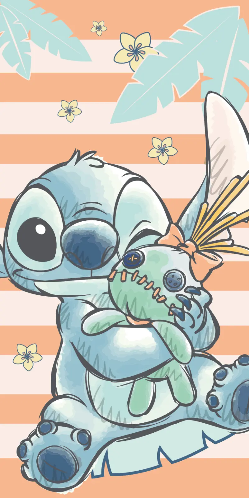 Stitch strandlaken groen70 x 140 cm oranje - pre order