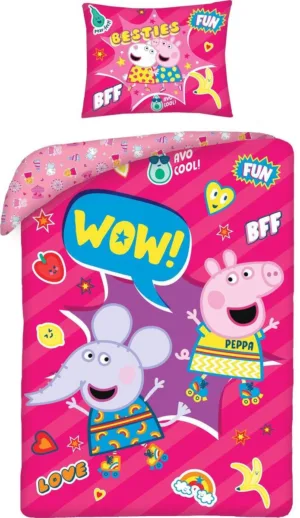 Peppa Pig dekbedovertrek roze 140 x 200 cm katoen - Multicolor - 140 x 200 cm - 100% katoen